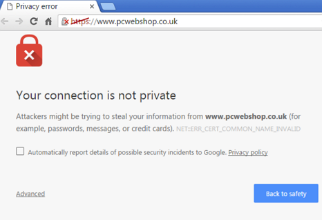Certificate error warning in Google Chrome