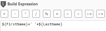 Build Expression pane with example expression: ${Firstname}+' '+${LastName}