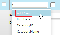 Add New option visible in dropdown list after text entered in Column Name column