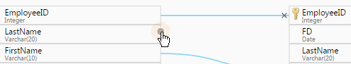 Image depicting mouse cursor positioned at the right edge of the source column name with a gray dot visible