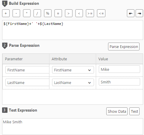 Example expression test in the Expression Builder window
