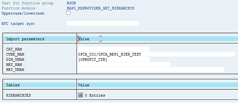 Hierarchy call example values