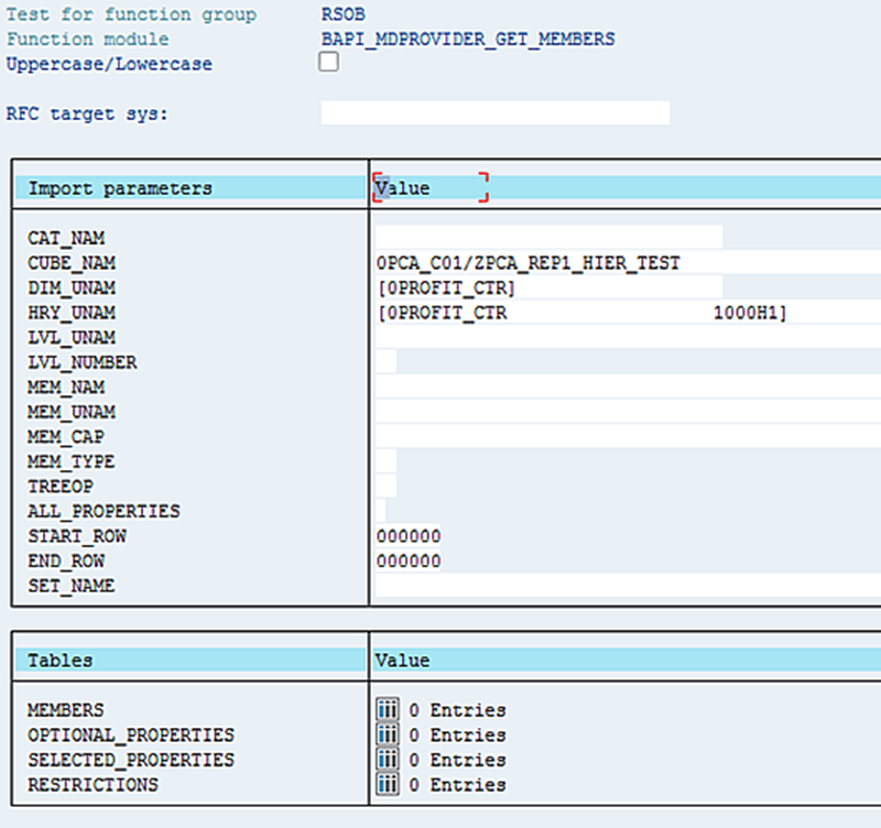 Hierarchy node parameters list