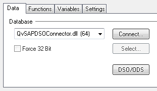 Data tab with QvSAPDSOConnector.dll selected in Database list