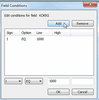 Field Conditions pop-up window