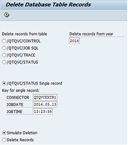 Delete database table records dialog