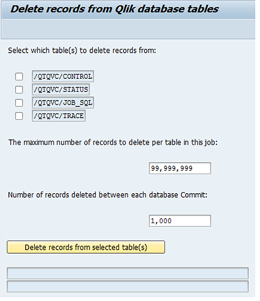 Delete records from Qlik database tables dialog