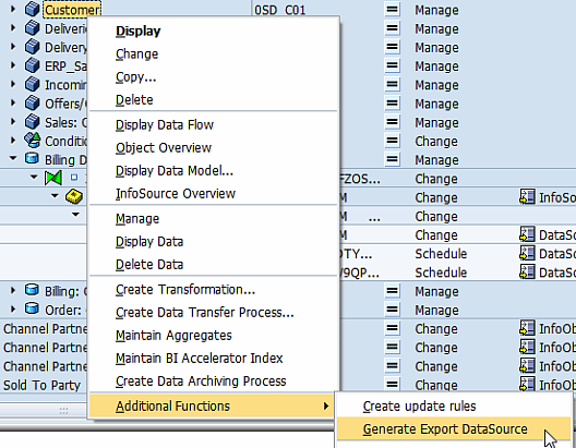 Additional Functions menu, Generate Export DataSource selected