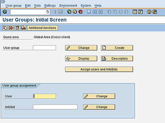 User Groups initial screen dialog