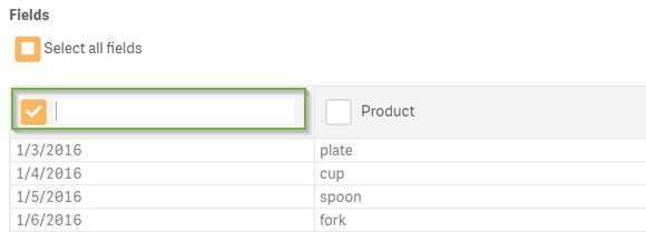 Data field renaming by selecting field name above table data