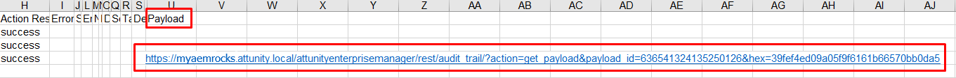 Example audit record sheet, with payload URL visible under the Payload header