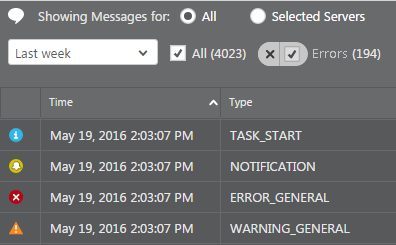 Example messages in the message center, with severity icons