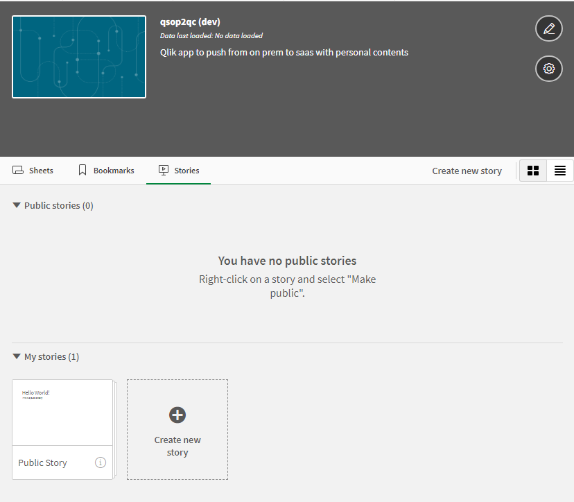 Stories in Qlik Cloud app after import
