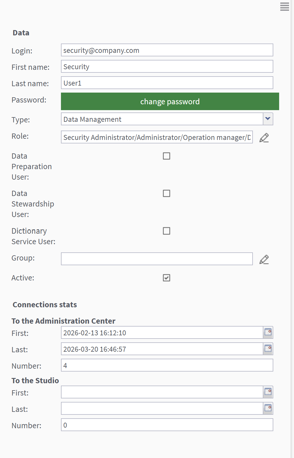 Security user permissions.