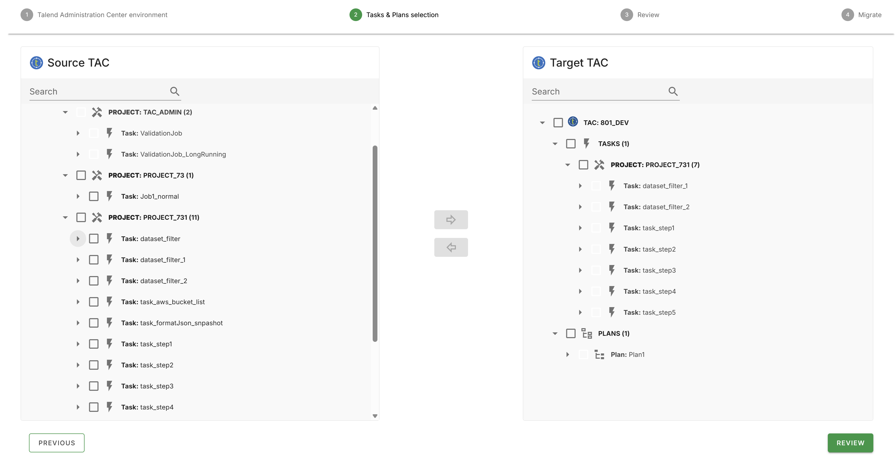 Task and Plans selection.