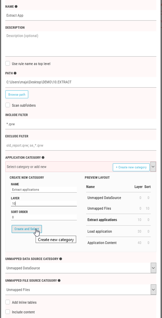 Creation of the Extract applications category.