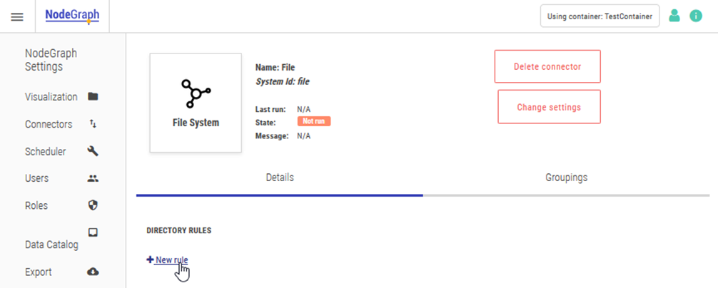 Editing the File Connector. The New Rule link at the bottom is selected.