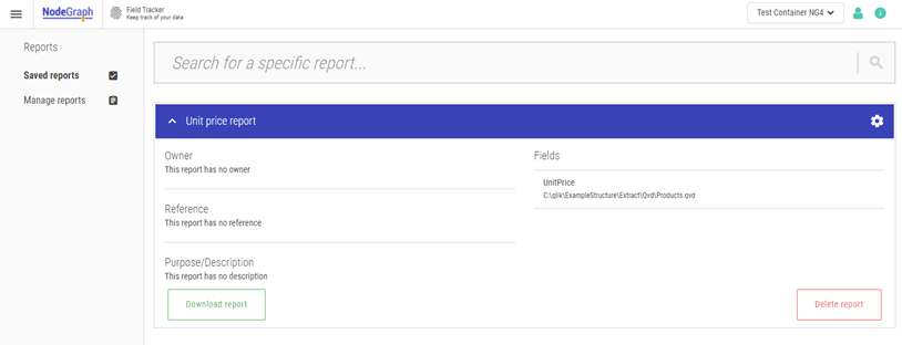 The Saved reports and Manage reports sections.