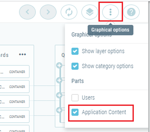 Clicking the Graphical Options button in the top-right menu gives the option to turn on application content.