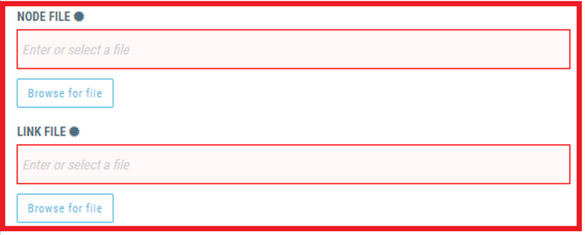 Input fields for node file and link file.