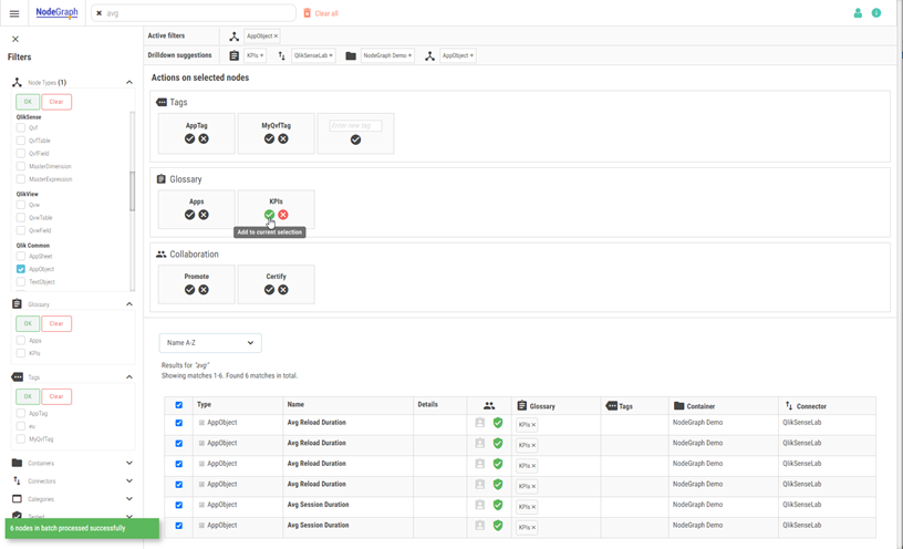 The Data Steward can add or remove Tags, Glossaries, and Verifications from a data selection.