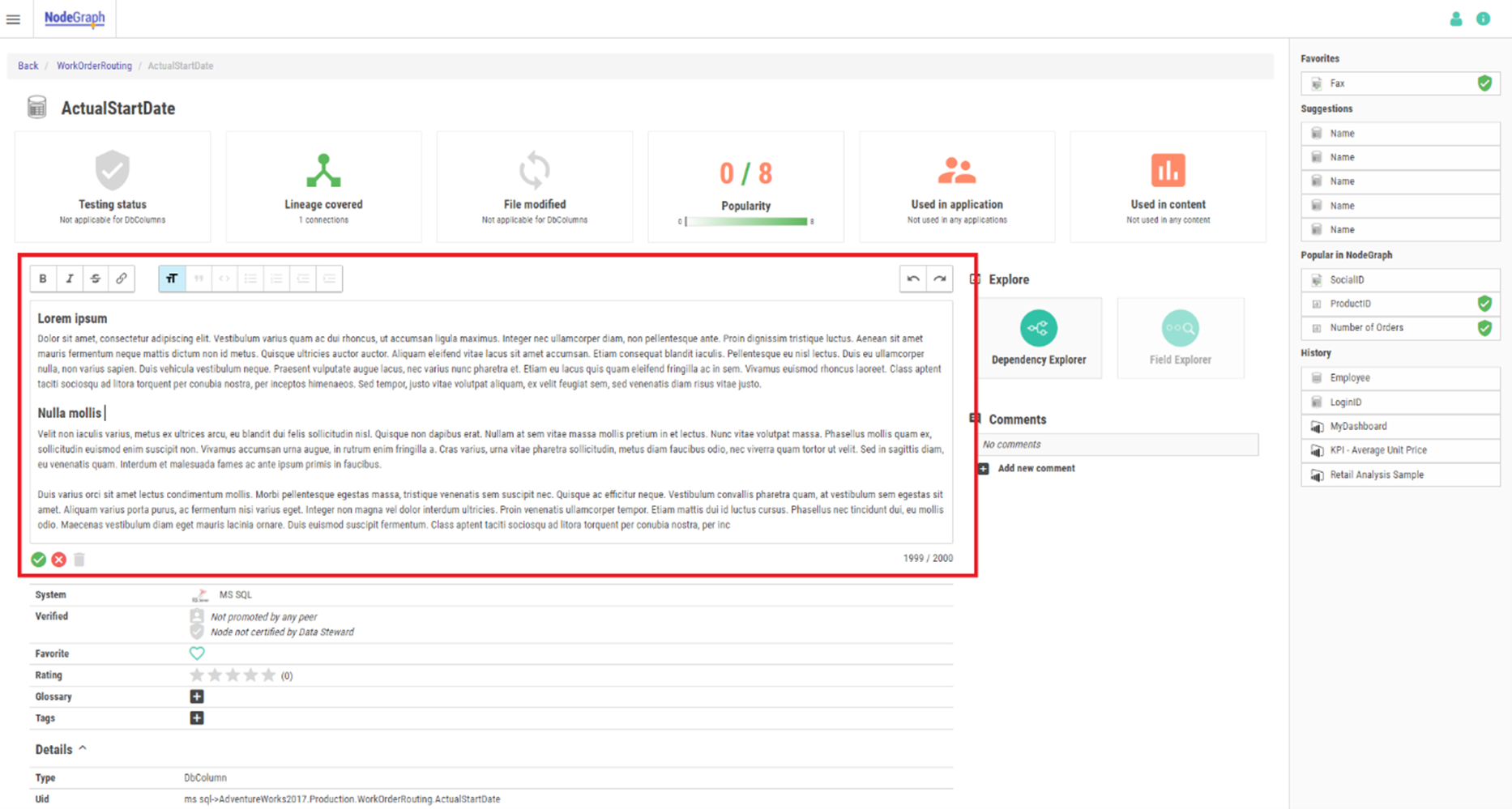 A node details page being edited by the Data Steward.