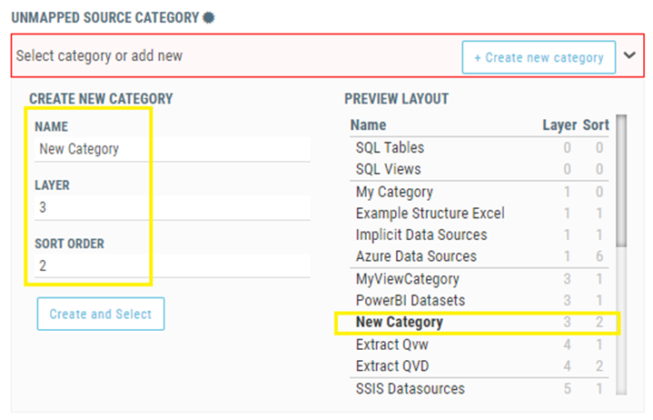 Creation of a new category via the Add Rule prompt. Its Layer is set to 3, and its Sort Order is set to 2.