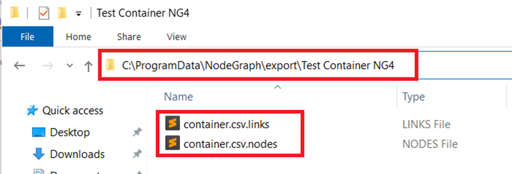Exported links and nodes are found in individual files in the NodeGraph Export folder.