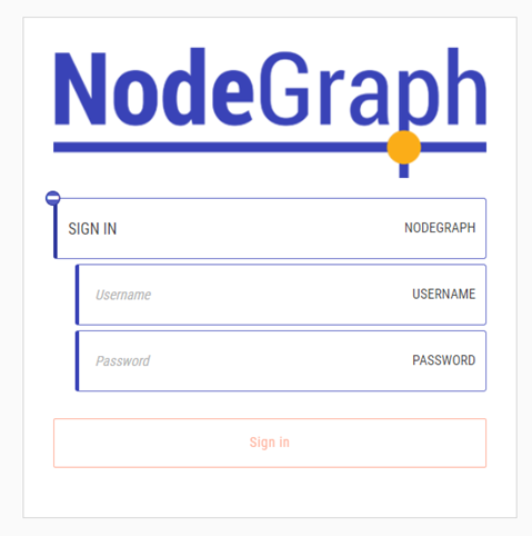 The NodeGraph internal login page, with fields for a username and password.