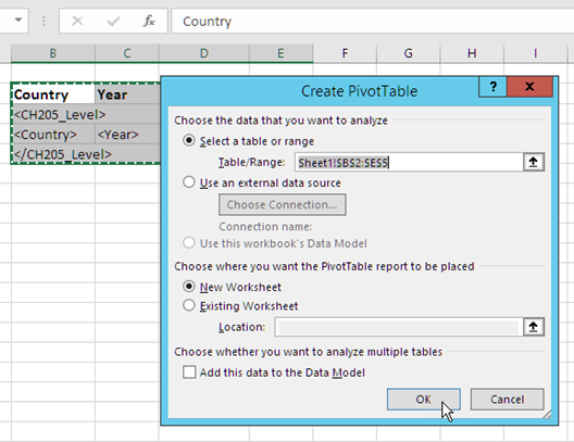 Excel report template creation with pivot table.