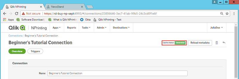 Connection cache generated