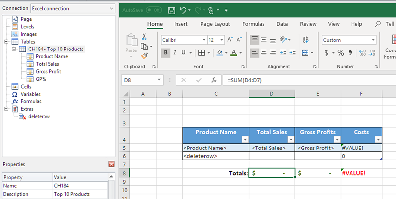 Excel template with SUM formula added