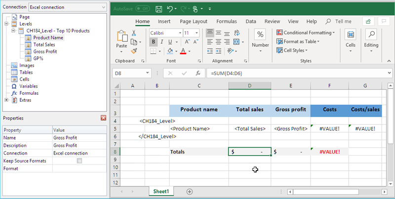 Excel template with column totals added.