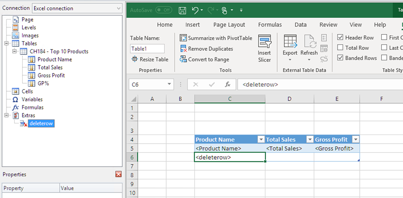 Excel template with delterow feature added.