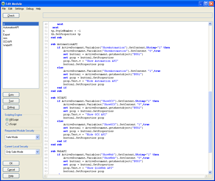 Edit module dialog window