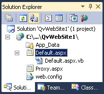 Default.aspx default web site project visible in Solution Explorer