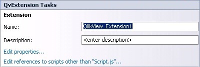 QvExtension tasks dialog with Name and Description fields