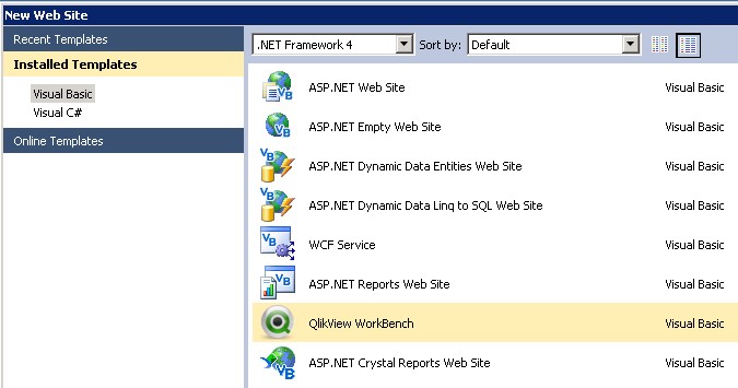 QlikView Workbench option in New Web Site dialog