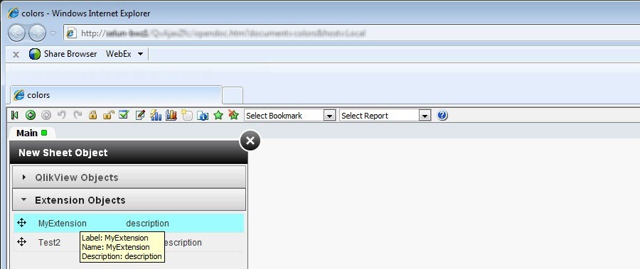 QlikView New Sheet Object list visible in browser window