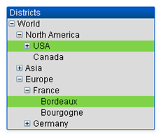 A list box in tree view, with selections across multiple hierarchies.