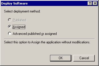 The Deploy Software dialog. "Assigned" is selected.