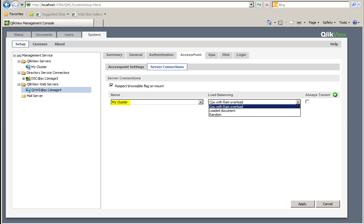 The QlikView Management Console.