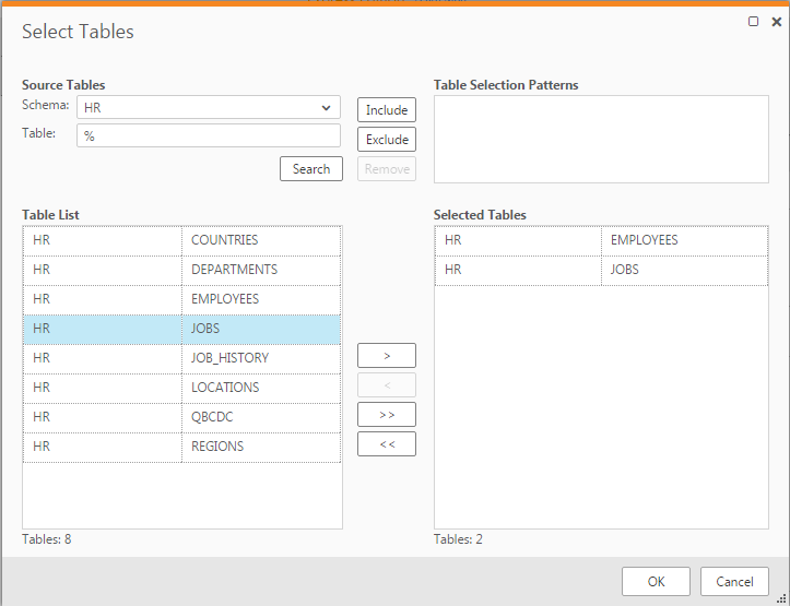 The Select Tables dialog box