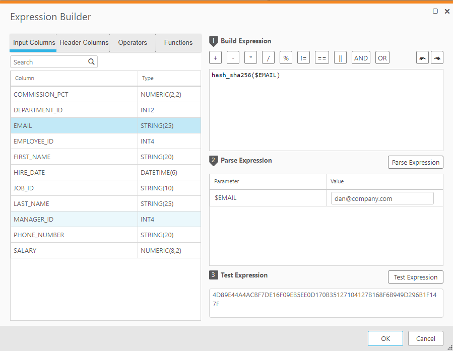 Expression builder with Hash function example