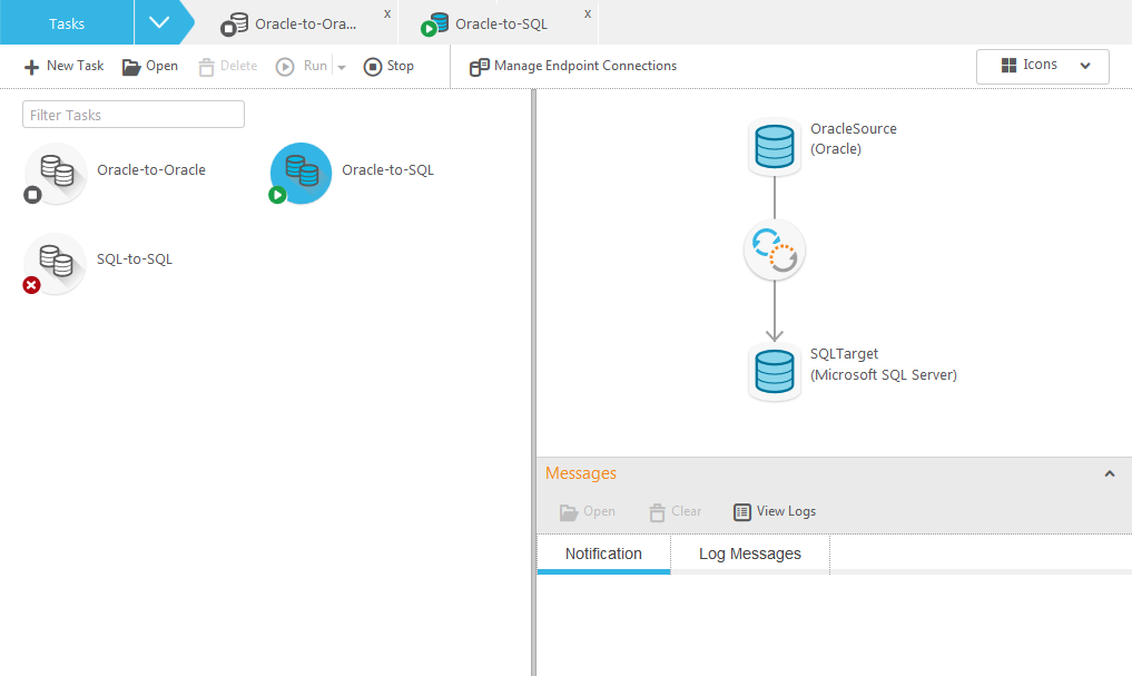 Example tasks view interface