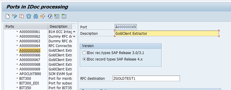 Ports in IDOC processing window.