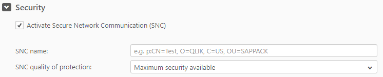 SNC option in the SAP Application endpoint's General tab