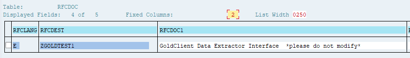 Data browser showing RFCDOC table