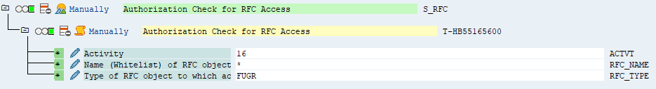 SAP interface, showing communication protocol acces permission.