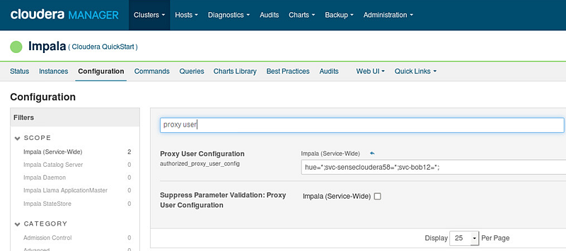 Example proxy user configuration in Cloudera Manager
